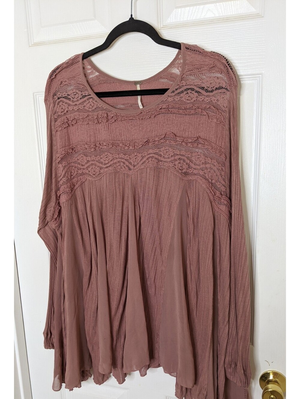 Free People Penny Lane Sheer Tunic Size XS Mauve BOHO Gauze Lace Oversized